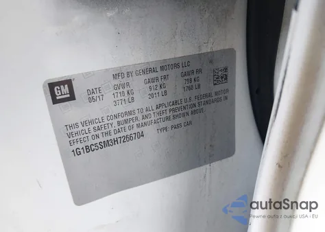 2017 Chevrolet Cruze Ls Auto из США, поврежденный, VIN 1G1BC5SM3H7266704